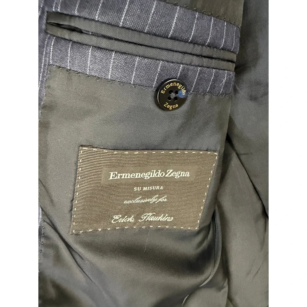 Ermenegildo‎ Zegna Milano Suit 44L Mens Navy Blue Pinstripe Trofeo Wool 2pc 54L